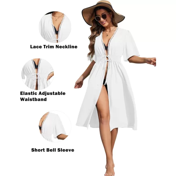 Ekouaer Womens Swimwear Cover Ups Sexy Open Front Beach Bikini Swimsuit Kimono Cardigan Cover Up Long Flowy BeachwearAa White