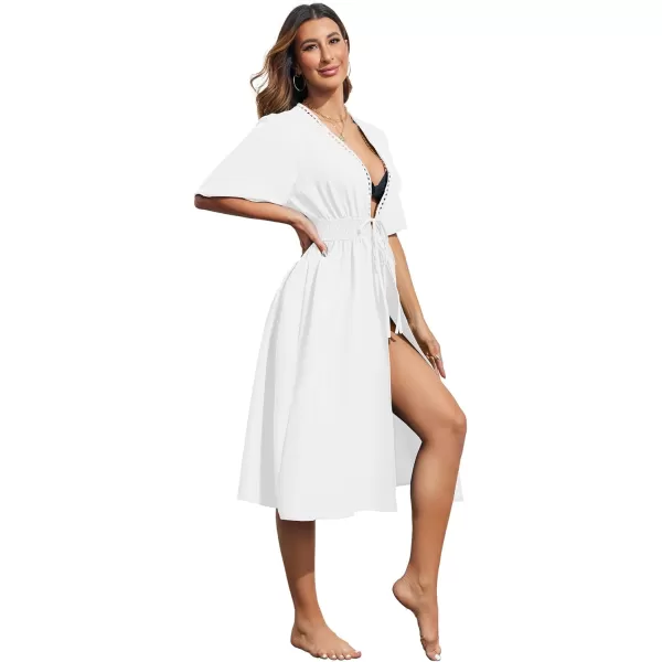 Ekouaer Womens Swimwear Cover Ups Sexy Open Front Beach Bikini Swimsuit Kimono Cardigan Cover Up Long Flowy BeachwearAa White