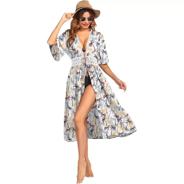 Ekouaer Womens Swimwear Cover Ups Sexy Open Front Beach Bikini Swimsuit Kimono Cardigan Cover Up Long Flowy BeachwearCoconut Tree