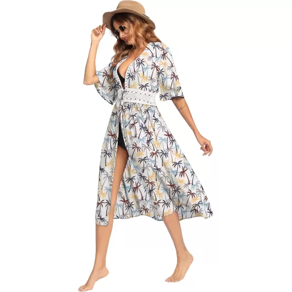 Ekouaer Womens Swimwear Cover Ups Sexy Open Front Beach Bikini Swimsuit Kimono Cardigan Cover Up Long Flowy BeachwearCoconut Tree