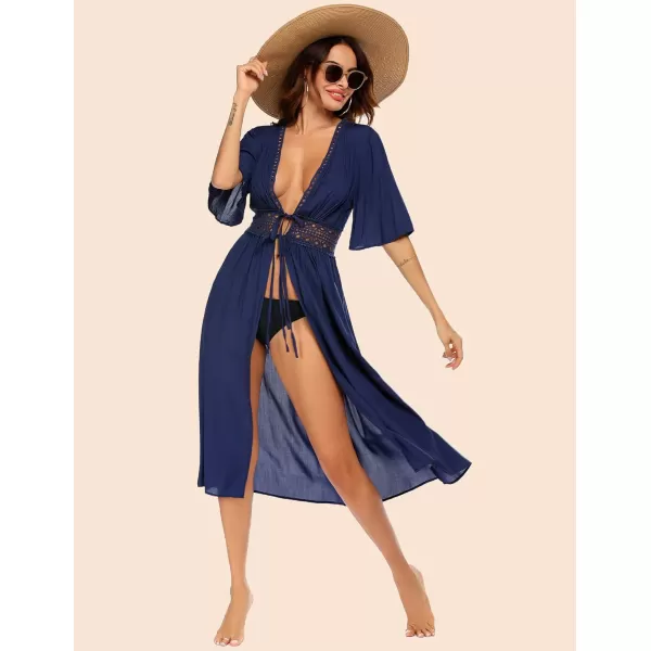 Ekouaer Womens Swimwear Cover Ups Sexy Open Front Beach Bikini Swimsuit Kimono Cardigan Cover Up Long Flowy BeachwearNavy Blue