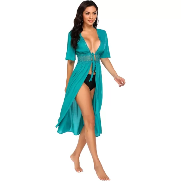 Ekouaer Womens Swimwear Cover Ups Sexy Open Front Beach Bikini Swimsuit Kimono Cardigan Cover Up Long Flowy BeachwearPeacock Blue