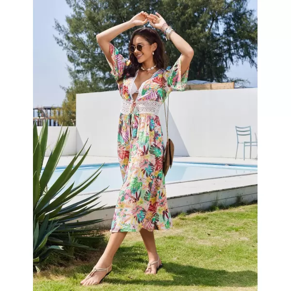Ekouaer Womens Swimwear Cover Ups Sexy Open Front Beach Bikini Swimsuit Kimono Cardigan Cover Up Long Flowy BeachwearTropical Print