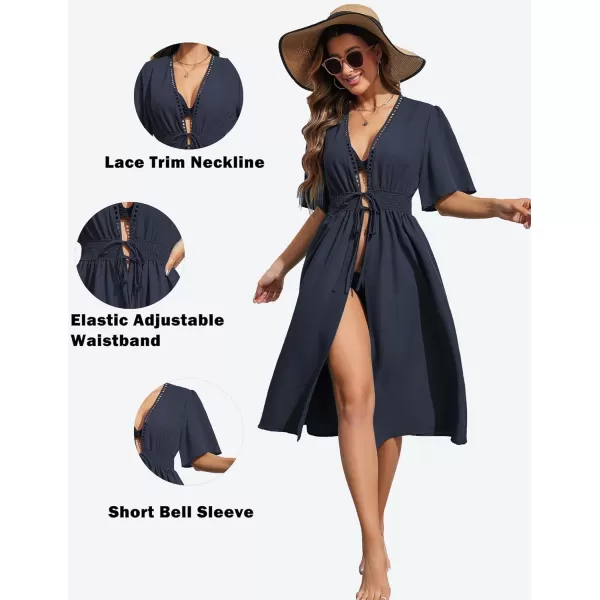 Ekouaer Womens Swimwear Cover Ups Sexy Open Front Beach Bikini Swimsuit Kimono Cardigan Cover Up Long Flowy BeachwearZ Navy Blue
