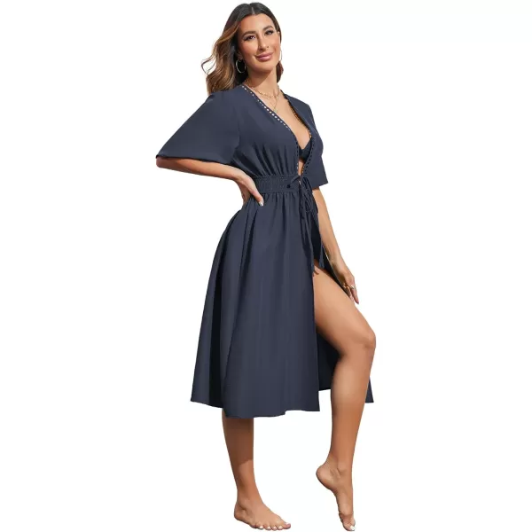 Ekouaer Womens Swimwear Cover Ups Sexy Open Front Beach Bikini Swimsuit Kimono Cardigan Cover Up Long Flowy BeachwearZ Navy Blue