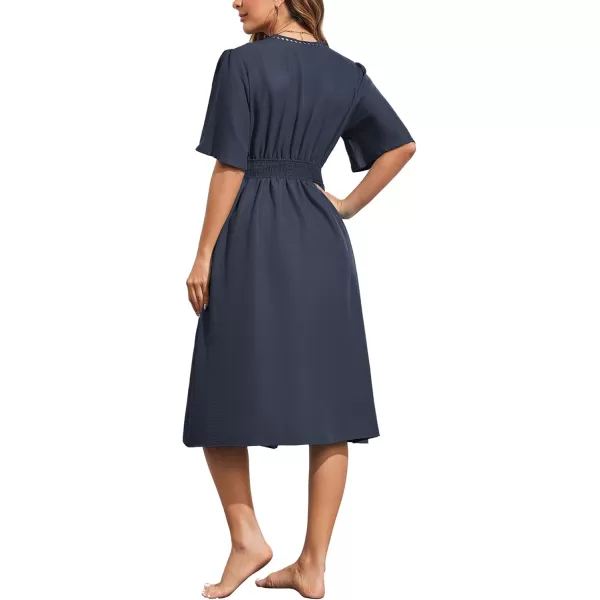Ekouaer Womens Swimwear Cover Ups Sexy Open Front Beach Bikini Swimsuit Kimono Cardigan Cover Up Long Flowy BeachwearZ Navy Blue