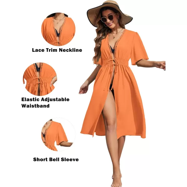 Ekouaer Womens Swimwear Cover Ups Sexy Open Front Beach Bikini Swimsuit Kimono Cardigan Cover Up Long Flowy BeachwearZ Orange