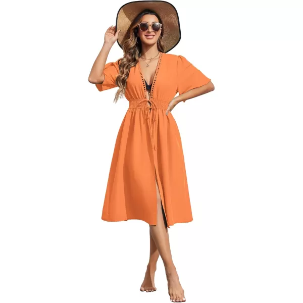 Ekouaer Womens Swimwear Cover Ups Sexy Open Front Beach Bikini Swimsuit Kimono Cardigan Cover Up Long Flowy BeachwearZ Orange