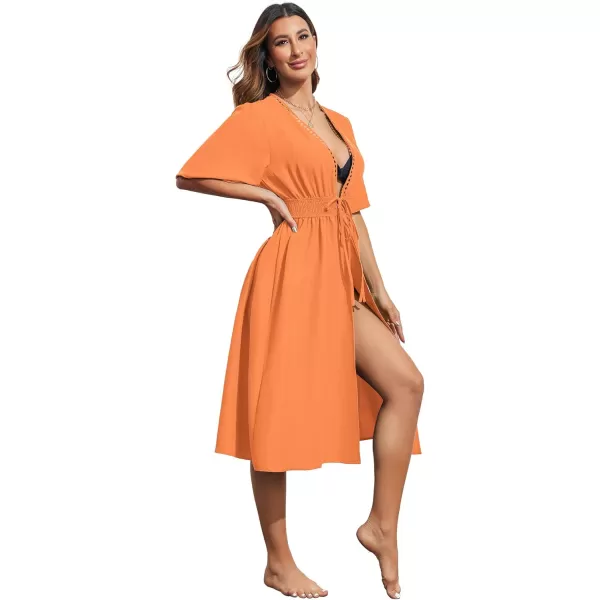 Ekouaer Womens Swimwear Cover Ups Sexy Open Front Beach Bikini Swimsuit Kimono Cardigan Cover Up Long Flowy BeachwearZ Orange