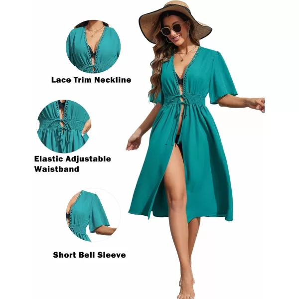 Ekouaer Womens Swimwear Cover Ups Sexy Open Front Beach Bikini Swimsuit Kimono Cardigan Cover Up Long Flowy BeachwearZ Peacock Blue