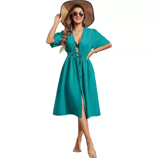 Ekouaer Womens Swimwear Cover Ups Sexy Open Front Beach Bikini Swimsuit Kimono Cardigan Cover Up Long Flowy BeachwearZ Peacock Blue