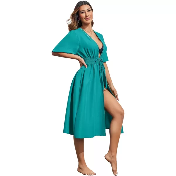 Ekouaer Womens Swimwear Cover Ups Sexy Open Front Beach Bikini Swimsuit Kimono Cardigan Cover Up Long Flowy BeachwearZ Peacock Blue