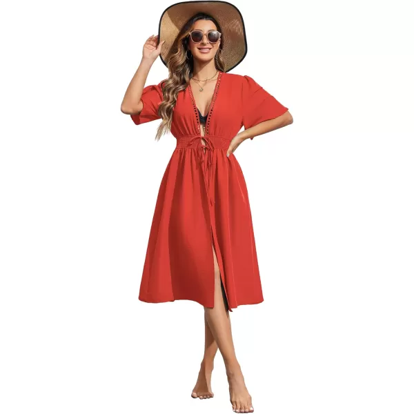 Ekouaer Womens Swimwear Cover Ups Sexy Open Front Beach Bikini Swimsuit Kimono Cardigan Cover Up Long Flowy BeachwearZ Red