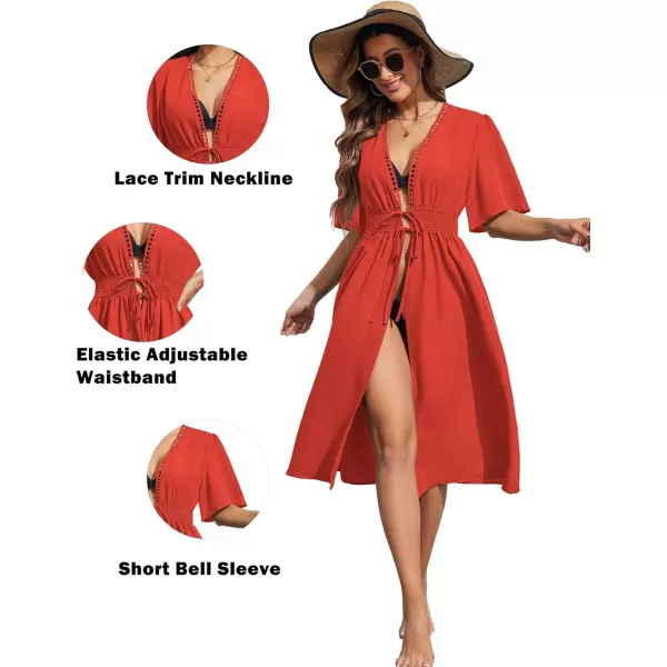 Ekouaer Womens Swimwear Cover Ups Sexy Open Front Beach Bikini Swimsuit Kimono Cardigan Cover Up Long Flowy BeachwearZ Red