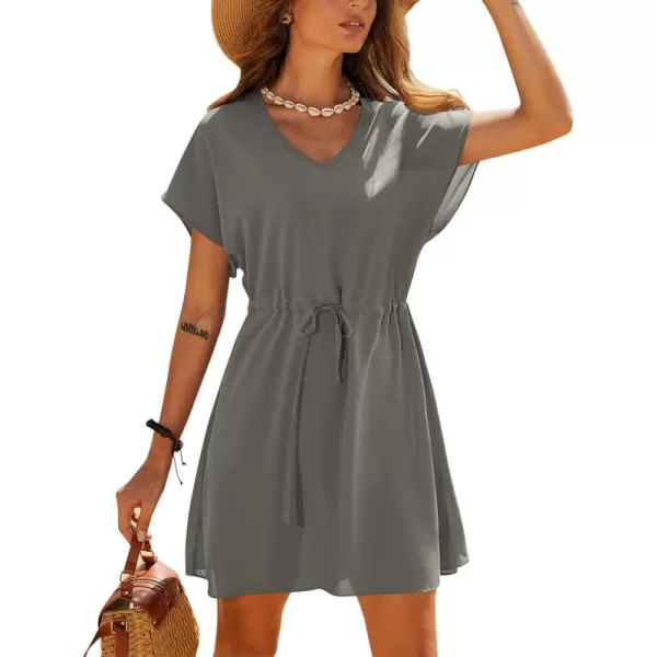 Ekouaer Womens Cover Ups Casual Swimsuit Coverups Flowy Tie Waist Beach Cover Up DressGrey