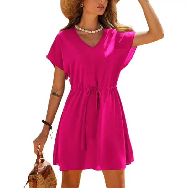 Ekouaer Womens Cover Ups Casual Swimsuit Coverups Flowy Tie Waist Beach Cover Up DressHot Pink