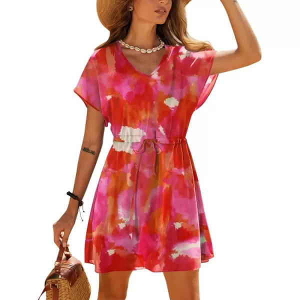 Ekouaer Womens Cover Ups Casual Swimsuit Coverups Flowy Tie Waist Beach Cover Up DressRose Tie Dye