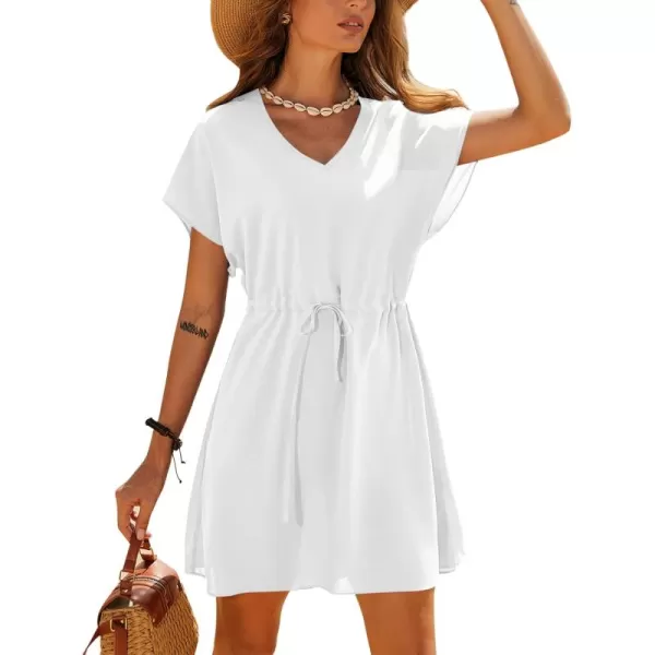 Ekouaer Womens Cover Ups Casual Swimsuit Coverups Flowy Tie Waist Beach Cover Up DressWhite