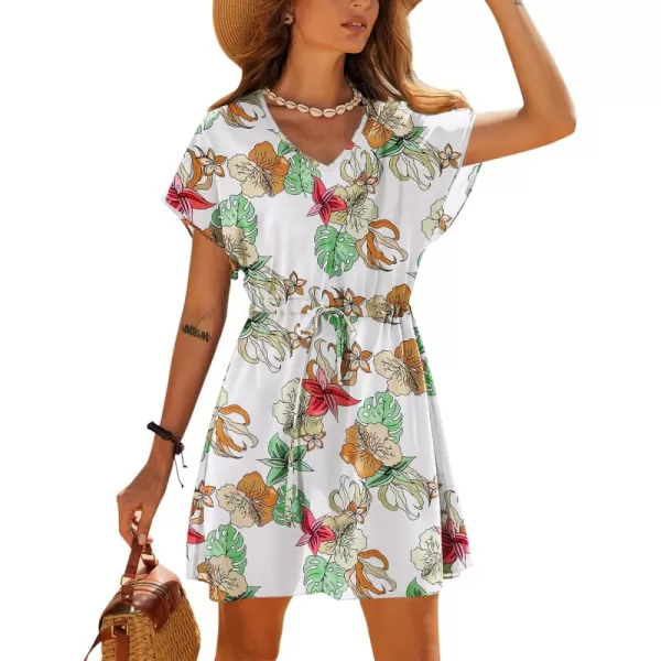 Ekouaer Womens Cover Ups Casual Swimsuit Coverups Flowy Tie Waist Beach Cover Up DressWhite Floral