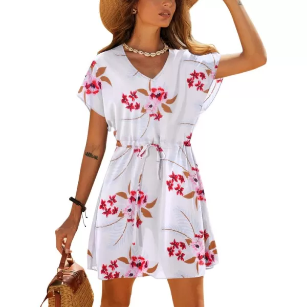 Ekouaer Womens Cover Ups Casual Swimsuit Coverups Flowy Tie Waist Beach Cover Up DressWhite Small Floral