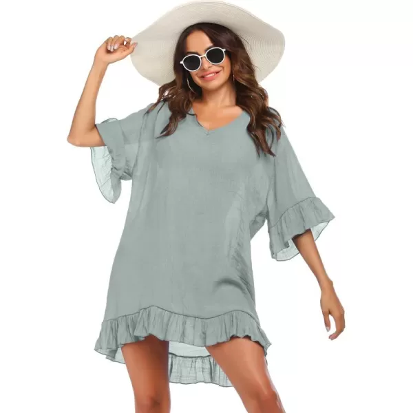 Ekouaer Womens Swimsuit Coverup V Neck Bathing Suit Beach Dress Sexy Ruffle Sleeves Bikini Cover Up Loose Top XS3XLGrey