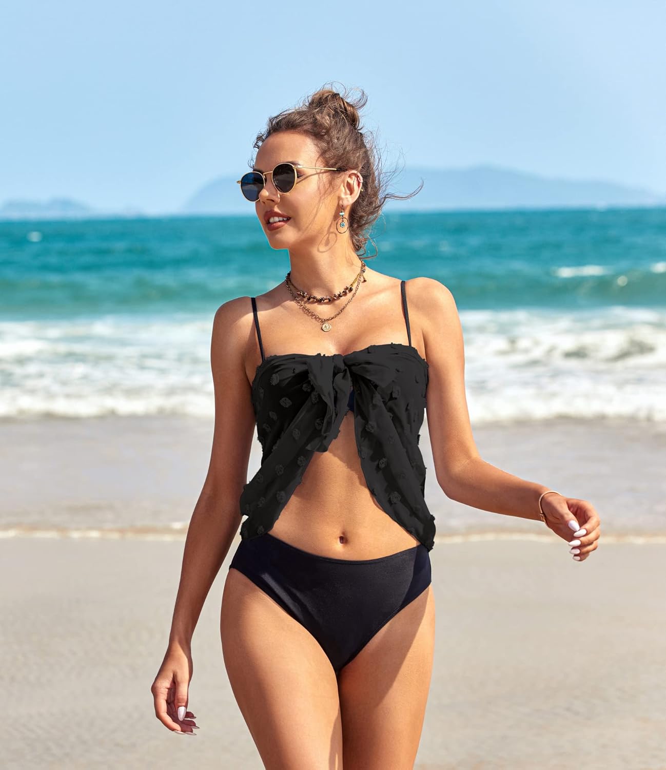 Ekouaer 2 Pcs Sarong Coverups for Women Beach Wrap Skirt Chiffon Swimsuit Coverup for Swimwear SXXLBlackWhite Dot