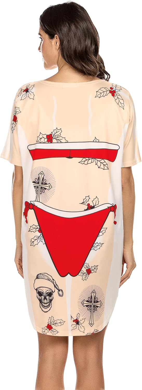 Ekouaer Womens Bikini Shirt Cover Up Short Sleeve Cute Bikini Print CoverUp Baggy T Shirt Dress Fun WearChristmas