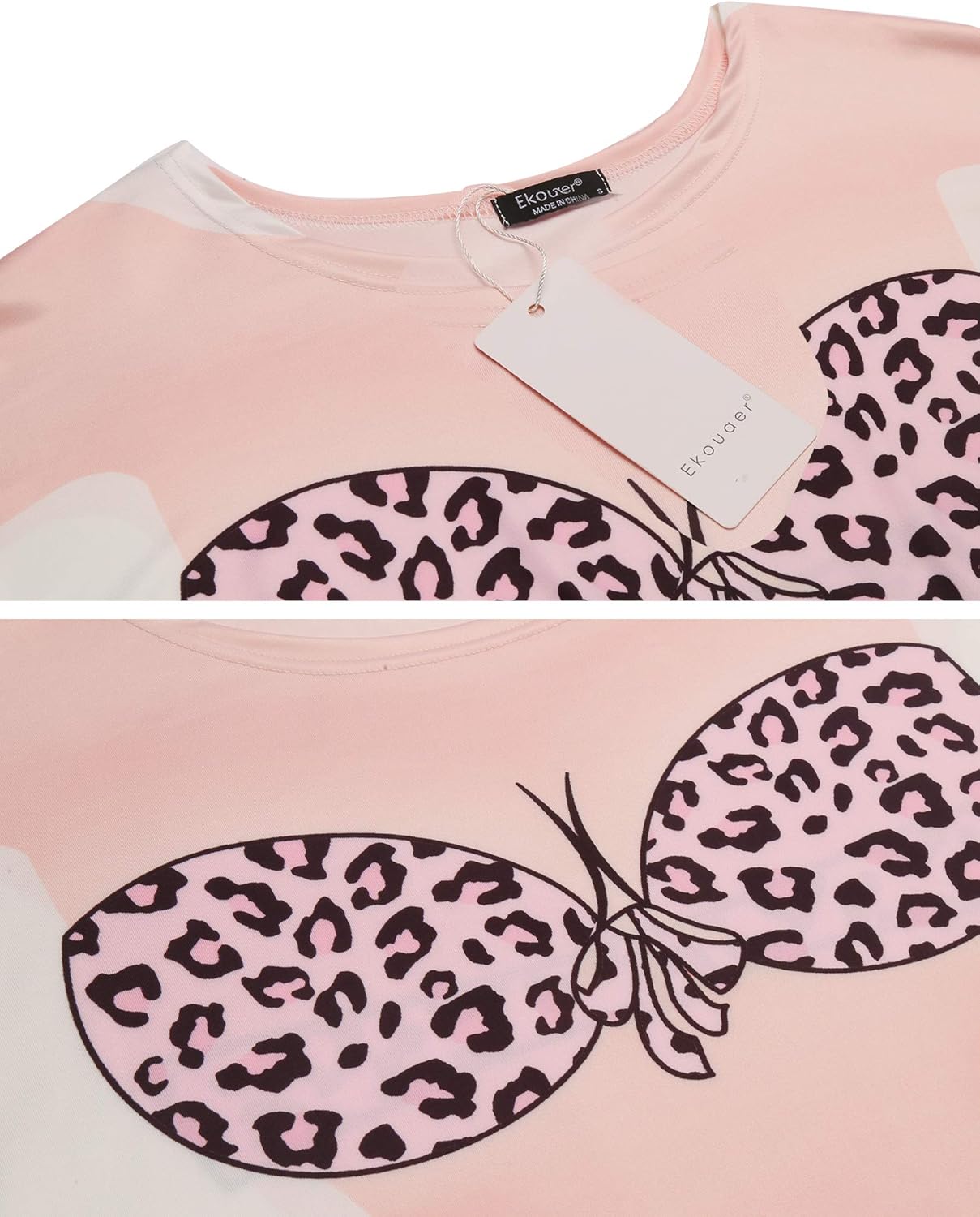 Ekouaer Womens Bikini Shirt Cover Up Short Sleeve Cute Bikini Print CoverUp Baggy T Shirt Dress Fun WearLeopard Print Pink