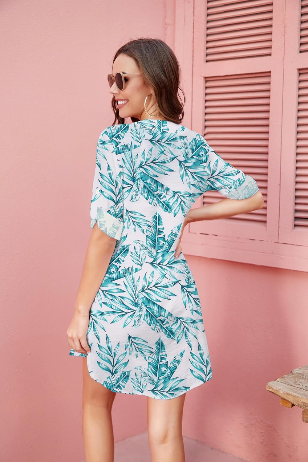 Ekouaer Womens Cover Up Shirt VNeck Swimsuit Beach Bikini Beachwear Button Down Bathing SuitZw612tropical Print