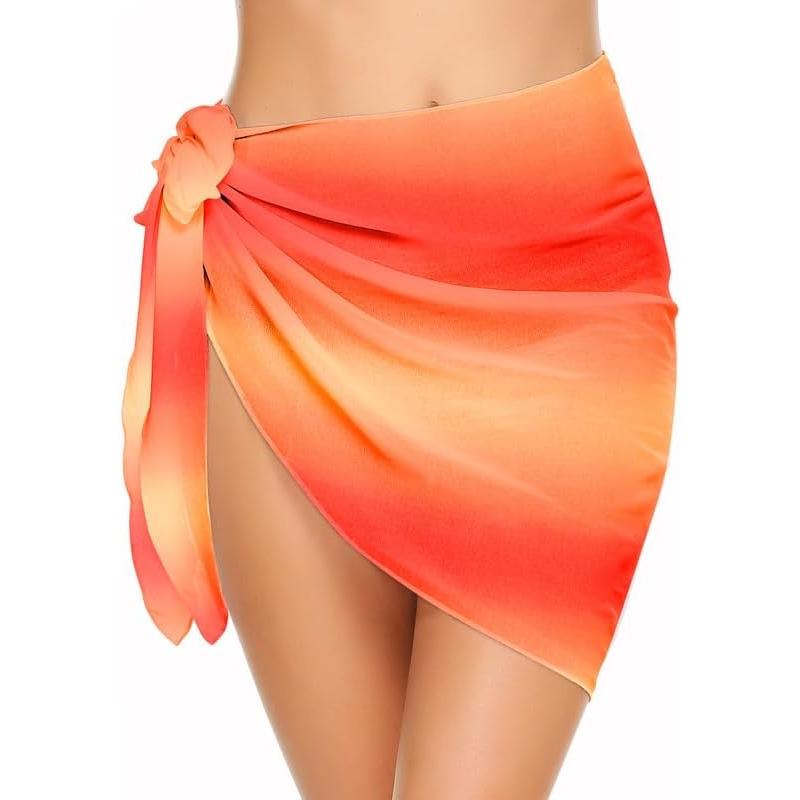 Ekouaer Womens Short Sarongs Chiffon Cover Ups Sheer Bikini Wraps for Swimwear S3XLOrange Gradient