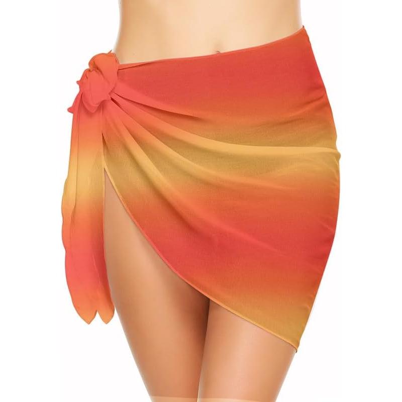 Ekouaer Womens Short Sarongs Chiffon Cover Ups Sheer Bikini Wraps for Swimwear S3XLPat22orange Yellow