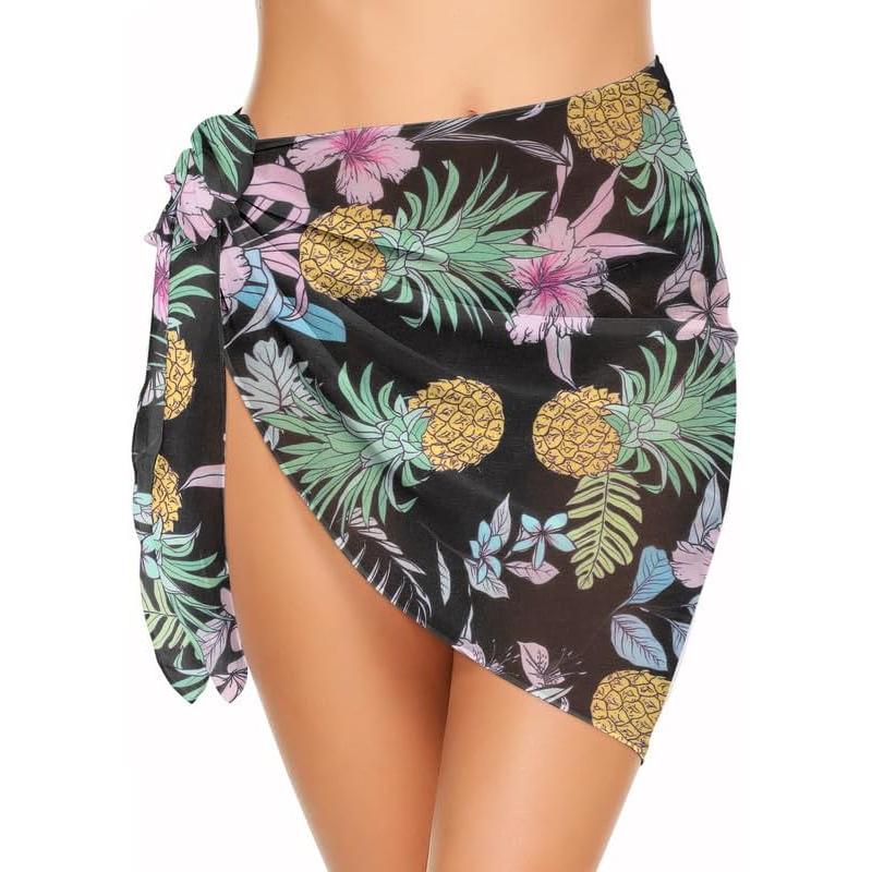 Ekouaer Womens Short Sarongs Chiffon Cover Ups Sheer Bikini Wraps for Swimwear S3XLPineapple Print