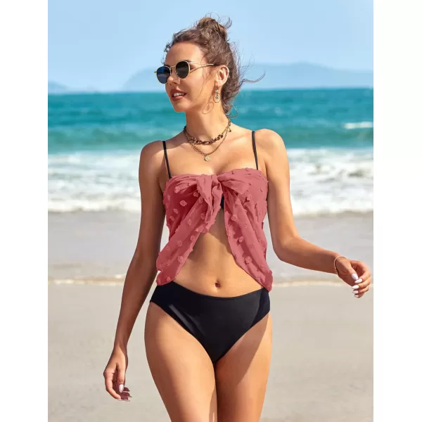 Ekouaer 2 Pcs Sarong Coverups for Women Beach Wrap Skirt Chiffon Swimsuit Coverup for Swimwear SXXLBlackRose Red Dot
