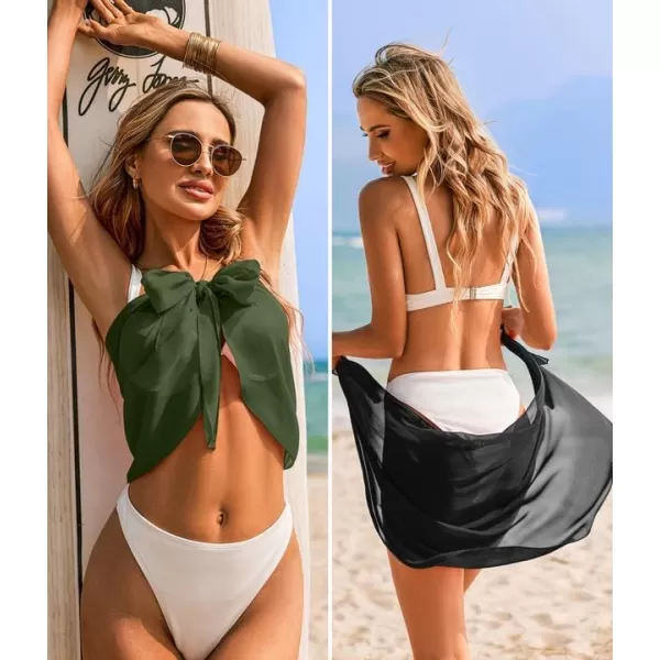 Ekouaer 2 Pcs Sarong Coverups for Women Beach Wrap Skirt Chiffon Swimsuit Coverup for Swimwear SXXLBlackarmy Green
