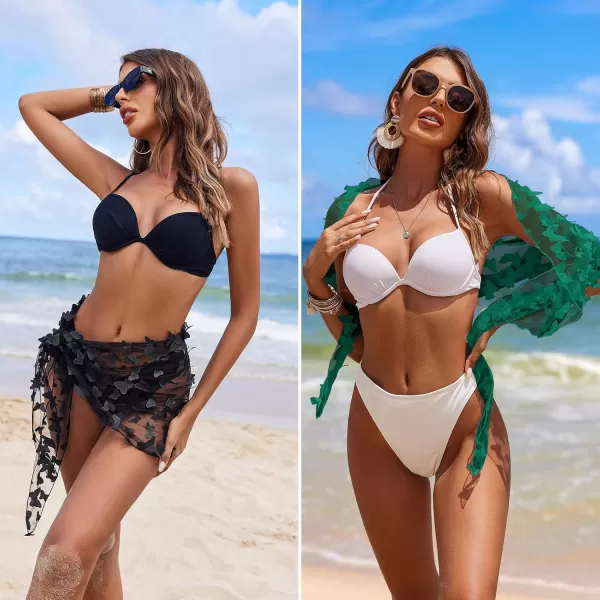 Ekouaer 2 Pcs Sarong Coverups for Women Beach Wrap Skirt Chiffon Swimsuit Coverup for Swimwear SXXLButterflyblackgreen