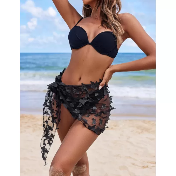 Ekouaer 2 Pcs Sarong Coverups for Women Beach Wrap Skirt Chiffon Swimsuit Coverup for Swimwear SXXLButterflyblackwhite