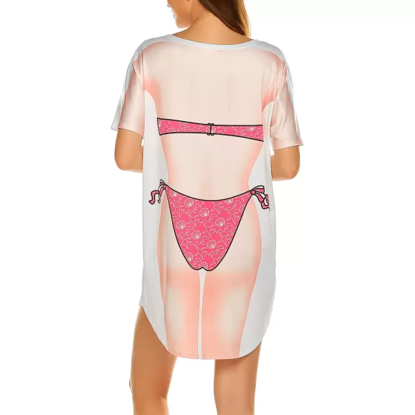 Ekouaer Womens Bikini Shirt Cover Up Short Sleeve Cute Bikini Print CoverUp Baggy T Shirt Dress Fun WearAhot Pink