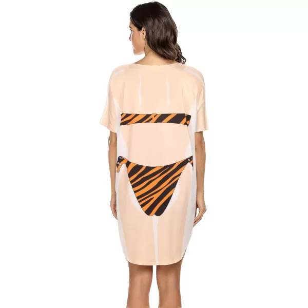 Ekouaer Womens Bikini Shirt Cover Up Short Sleeve Cute Bikini Print CoverUp Baggy T Shirt Dress Fun WearBrown Zebra