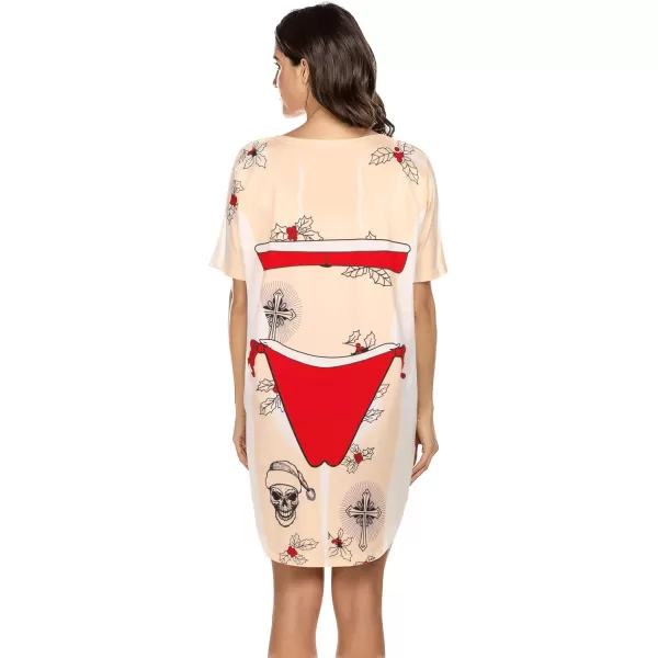 Ekouaer Womens Bikini Shirt Cover Up Short Sleeve Cute Bikini Print CoverUp Baggy T Shirt Dress Fun WearChristmas