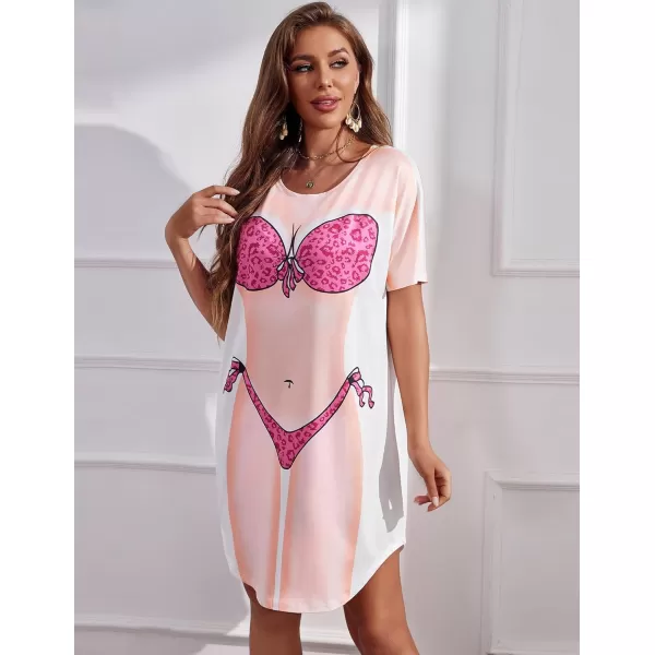 Ekouaer Womens Bikini Shirt Cover Up Short Sleeve Cute Bikini Print CoverUp Baggy T Shirt Dress Fun WearHot Pink Leopard