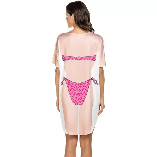 Ekouaer Womens Bikini Shirt Cover Up Short Sleeve Cute Bikini Print CoverUp Baggy T Shirt Dress Fun WearHot Pink Leopard