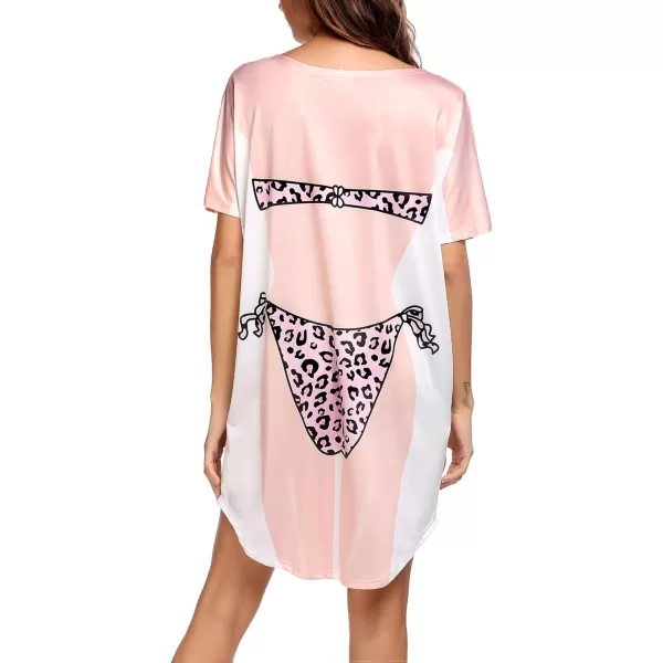 Ekouaer Womens Bikini Shirt Cover Up Short Sleeve Cute Bikini Print CoverUp Baggy T Shirt Dress Fun WearLeopard Print Pink