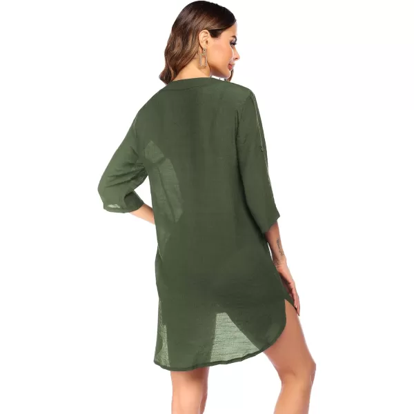 Ekouaer Womens Cover Up Shirt VNeck Swimsuit Beach Bikini Beachwear Button Down Bathing SuitArmy Green