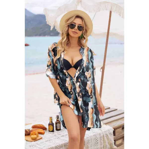 Ekouaer Womens Cover Up Shirt VNeck Swimsuit Beach Bikini Beachwear Button Down Bathing SuitCx114tropical Print