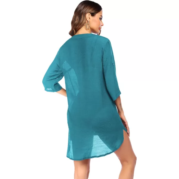 Ekouaer Womens Cover Up Shirt VNeck Swimsuit Beach Bikini Beachwear Button Down Bathing SuitDark Cyan