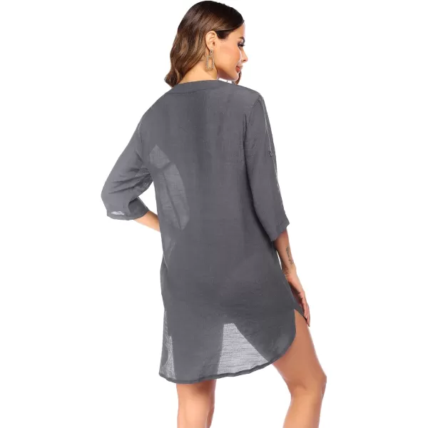 Ekouaer Womens Cover Up Shirt VNeck Swimsuit Beach Bikini Beachwear Button Down Bathing SuitDark Grey