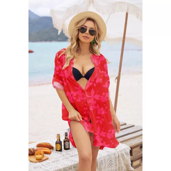 Ekouaer Womens Cover Up Shirt VNeck Swimsuit Beach Bikini Beachwear Button Down Bathing SuitDh608tropical Print