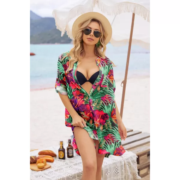 Ekouaer Womens Cover Up Shirt VNeck Swimsuit Beach Bikini Beachwear Button Down Bathing SuitDh690tropical Print
