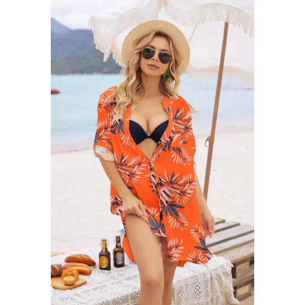 Ekouaer Womens Cover Up Shirt VNeck Swimsuit Beach Bikini Beachwear Button Down Bathing SuitZw530tropical Print
