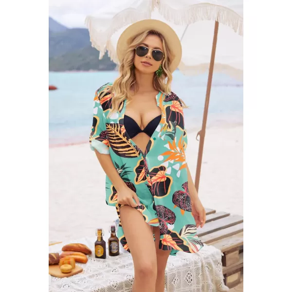 Ekouaer Womens Cover Up Shirt VNeck Swimsuit Beach Bikini Beachwear Button Down Bathing SuitZw532tropical Print